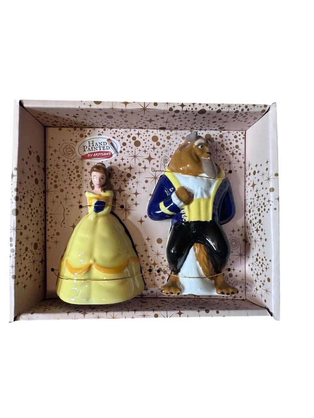 Disney Beauty & The Beast Hand-Painted Salt & Pepper Shakers In Gift Box